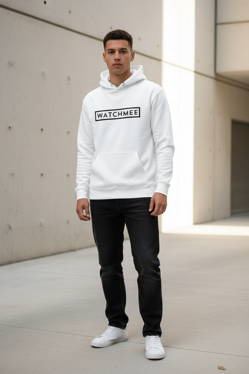 WATCHMEE Large Logo Unisex Hoodie — White